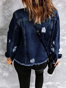 破洞下摆牛仔夹克