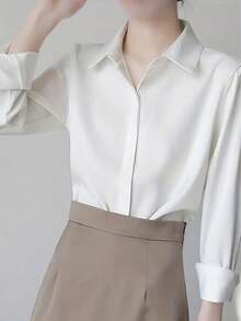 Plus Size Women Solid Color Long Sleeve Elegant Business/Formal Shirt