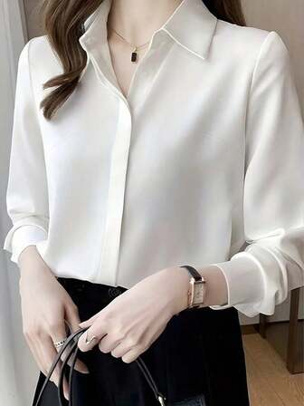 Plus Size Women Solid Color Long Sleeve Elegant Business/Formal Shirt