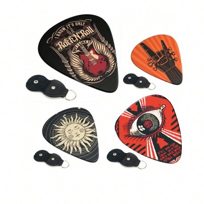 6pcs/Set 0.96mm Thick Guitar Picks With PU Leather Case, ABS Material, Double-Sided Cartoon Pattern Plectrums For Ukulele, Electric Guitar, Bass, Gift For Music Lovers,Guitar,Guitar Pick,Guitar Picks,Electric Guitar,Guitar Bag,Music Gifts