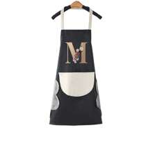 1pc Household Apron Waterproof Oilproof Can Wipe Hands Kitchen Work Clothes Fashion Initial Letter Print Men And Women Home Cooking Cleaning Apron Unisex Sleeveless Apron - Black - View 34