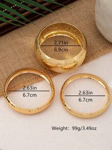 3 件时尚简约纯色圆形手镯套装女士黄金首饰 - 适合街头服饰、闪亮派对和各种场合 - 金黃色 - 查看 11