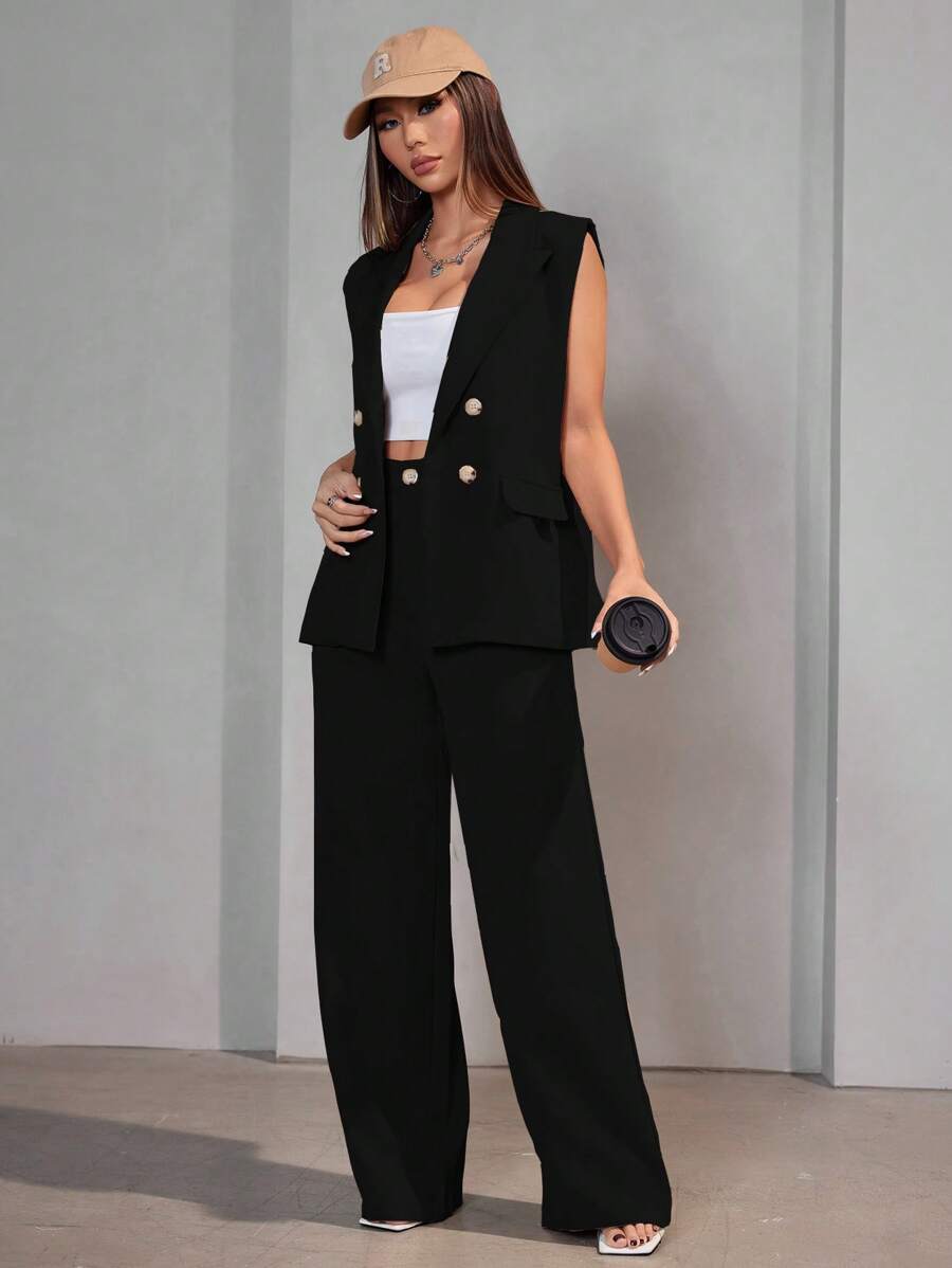Casual Suit Vest Set Women - 黑色 - 查看 1