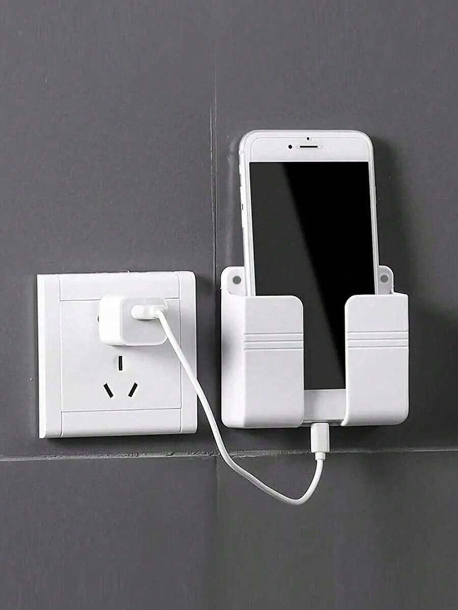 1pc Big Punch-Free Mobile Phone Holder Wall Mount Stand Remote Control Organizer Storage Box Charging Bedside Container Rack