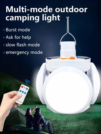 一体式太阳能球形吊灯带挂钩移动太阳能露营灯 - 多功能 USB 可充电 LED 灯泡三功能照明模式人体运动传感器灯采用可折叠设计，适用于帐篷、汽车、家庭和办公室 - 非常适合紧急停电情况（遥控/非遥控型号）