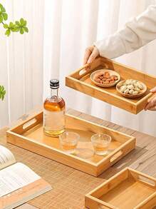 1pc Bamboo Wooden Serving Tray, Breakfast Tray With Handles Bed Tray For Breakfast Dinner, Eating Trays For Living Room,Kitchen,Christmas Gift
