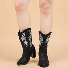 Women's Wide Width Cowboy Cowgirl Boots, Wide Calf Pump Heel Pointed Toe Women's Western Boots - Black - View 3