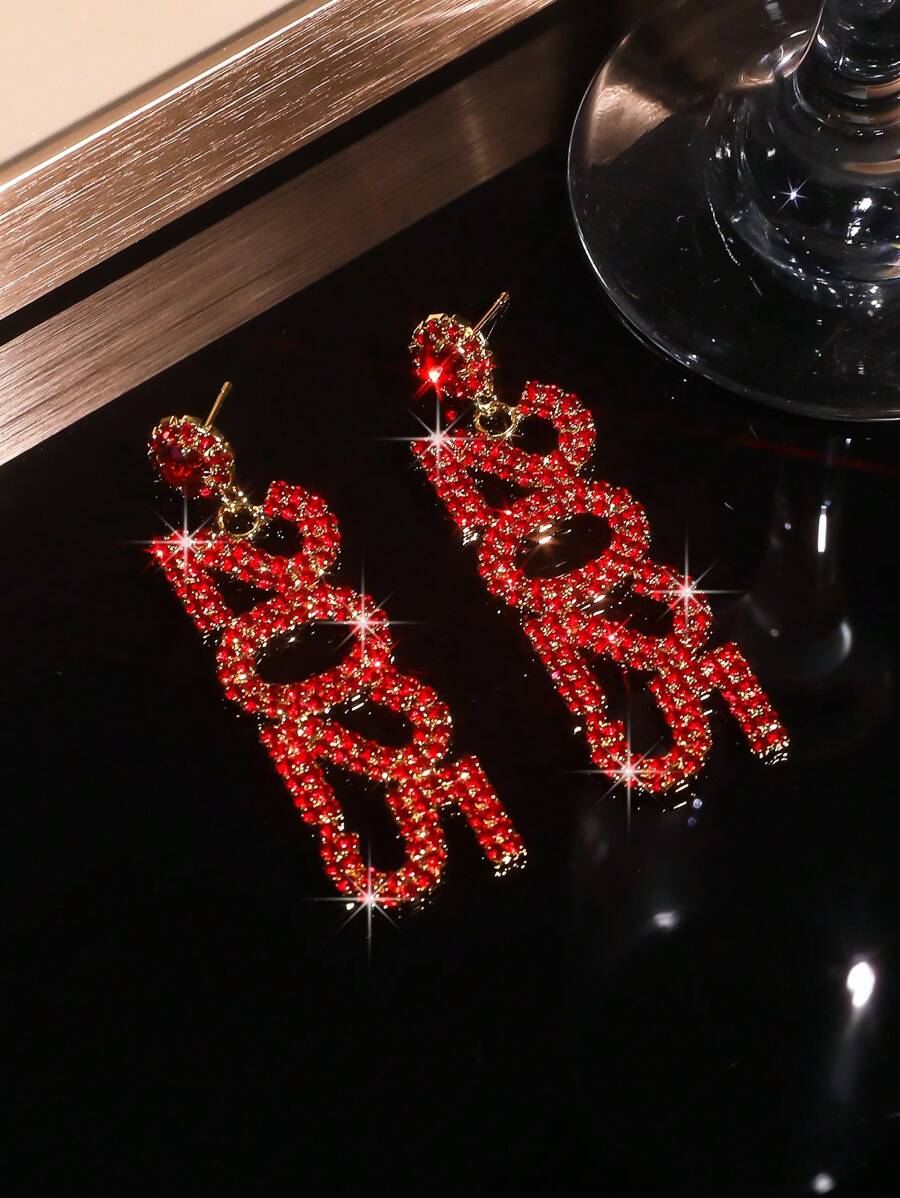 Christmas Red CZ Crystal Heavy Handmade 2025 Earring Stud For Wife Girl