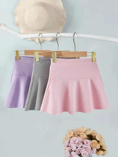 年轻女孩纯色百褶A字裙短裙3件组合套装时尚休闲简约适合儿童女童作为春秋服装礼物