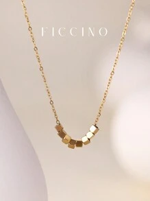 FICCINO 波西米亚风格钛钢镀金方形珠宝项链，钛钢镀金 O 形项链，个性化简约日常佩戴锁骨链，节日和周年纪念日礼物，带礼盒 - 1521n - 查看 5