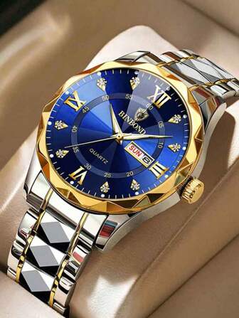 OLEVS. BINBOND 男士手表奢华时尚商务手表男士防水星期日期时钟夜光不锈钢运动手表男士石英腕表