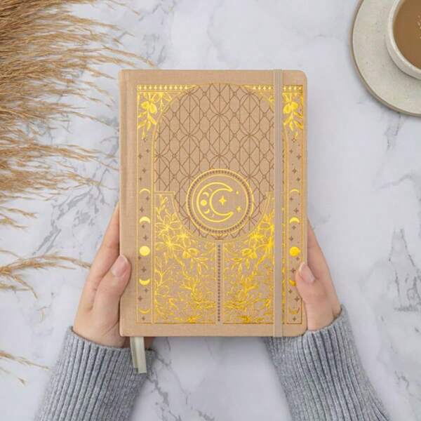 1 pieza Cuaderno de tapa dura con estampado de luna en estilo bohemio - Cuaderno elegante con páginas premium para notas diarias y diario personal Cuaderno de puntos