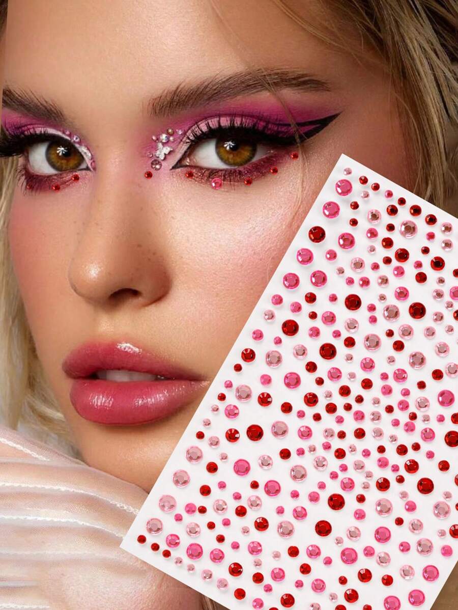 1pc Large 3D Multi-Particle Starburst Red Rhinestone Face Decor Sticker, DIY Festival Gift For Music Festival, Party, Makeup, Ball, Suitable For Hair, Eyes, Face And Body Decoration - Multicolor - View 1