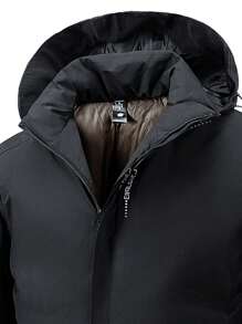 Men's Winter Padded Coat With Hood, Loose Casual Windproof Coat (Scarf Included) - Black - View 3