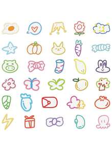 60 piezas de pegatinas de dibujos animados de líneas simples de colores, pegatinas decorativas para cuadernos, tabletas, álbumes de recortes, diarios, DIY patineta, guitarra, casco, taza, caja de almacenamiento, útiles escolares de vuelta a la escuela - Multicolor - Ver 10