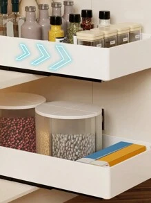 Expandable Cabinet Drawer Storage Rack, Pull-Out Storage Basket Tray, Under Sink Organizer For Spices, Utensils, Home Goods, Birthday Decor, New Year & Valentine's Day Gifts - White - View 5