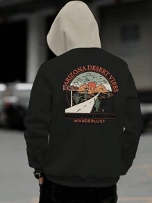 Men's New Autumn/Winter Contrast Color Hoodie, Casual Daily Drawstring Beige Hooded Sweatshirt, Western Arizona Gobi, Front Kangaroo Pocket, Men's Top