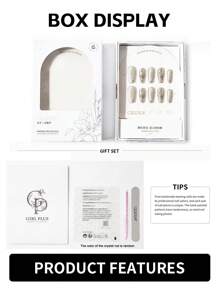 GIRL PLUS GIRLPLUS手工製作10入組假指甲，銀色金屬貓眼細閃光甲油設計，時尚美甲套裝，適用於女性和女孩的日常穿著，膠甲補給品 - 銀色 - 查看 6