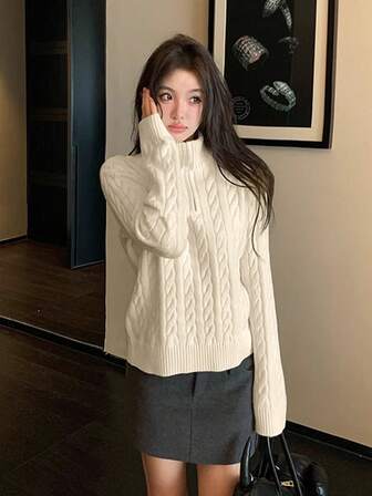 女士休闲时尚半拉链立领保暖毛衣上衣