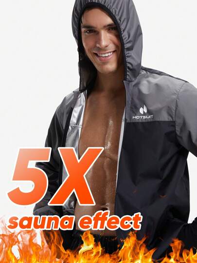 HOTSUIT Sauna Jacket For Men Sweat Sauna Jacket With Zipper Gym Workout Sweat Shirt Gym Clothes Men, Valentine Gift