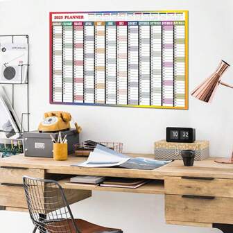 1pc 2025-2026 Wall Calendar, Year-Round Memo Planner With 4 Decorative Stickers + Double-Sided Tape, Suitable For Home Or Office Planning