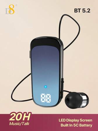 D8 可伸缩无线耳机，LED 显示屏包耳式耳机，立体声耳机，防噪音麦克风，夹式耳机，舒适免提耳机，20 小时通话时间，运动商务卡车司机耳塞