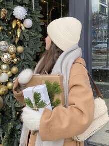 1 pièce Bonnet en tricot de fourrure de lapin unisexe, doux et moelleux, multicolore, tendance, polyvalent, convenant pour la rue, la chaleur, les activités de plein air, Noël