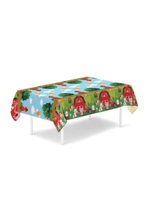 1 pezzo Tovaglia da 220x130cm con motivi di animali da fattoria, forniture per feste di compleanno a tema fattoria, decorazioni per feste a tema fattoria con casa rossa, mucca, cavallo, pecora, tovaglia rettangolare per decorazioni per feste di compleanno