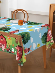 1 pezzo Tovaglia da 220x130cm con motivi di animali da fattoria, forniture per feste di compleanno a tema fattoria, decorazioni per feste a tema fattoria con casa rossa, mucca, cavallo, pecora, tovaglia rettangolare per decorazioni per feste di compleanno