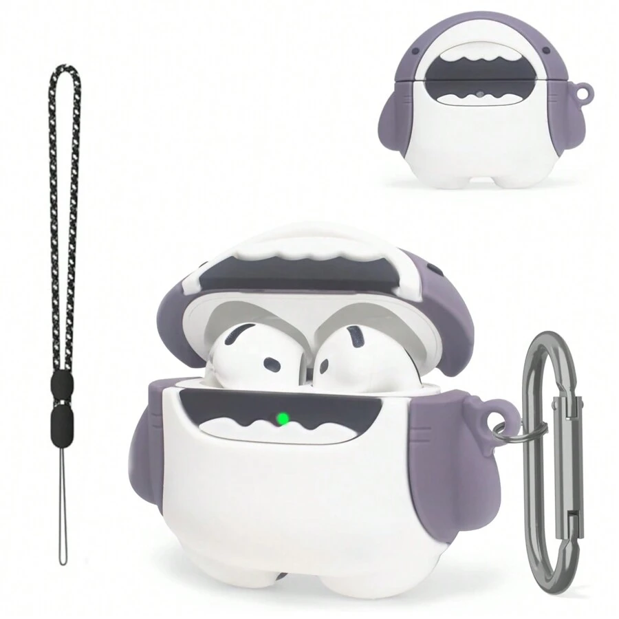 Carcasa de silicona linda de tiburón compatible con AirPods 4 (2024), diseño de animal de dibujos animados en 3D, funda protectora con kit de limpieza y llavero, compatible con auriculares inalámbricos de Apple AirPods de 4ta generación