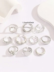 10 件银色简约戒指，适合女性日常佩戴、派对、礼物、珠宝配饰