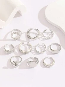 10 件银色简约戒指，适合女性日常佩戴、派对、礼物、珠宝配饰