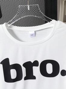 Maglietta a maniche corte con stampa di lettere e pantaloncini di jeans per pre-adolescenti maschi - Bianco - Visualizzare 3