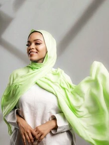 1 件荧光色纯色薄穆斯林头巾，庆祝主题 - 彩色 - 查看 3