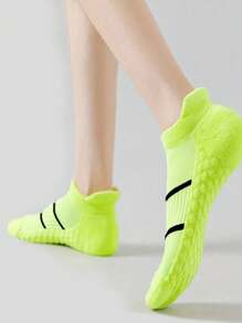 7 pares de meias esportivas femininas, meias curtas com padrão listrado decotado, meias de corrida com amortecimento respirável e absorvente de choque, para academia