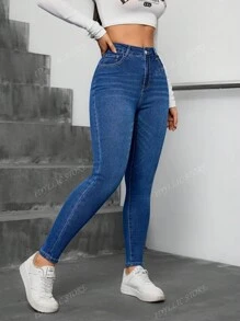 Jeans Ajustados Casuales para Mujer - Denim Elástico, Lavables a Máquina, Color Sólido, Perfectos para Primavera/Otoño