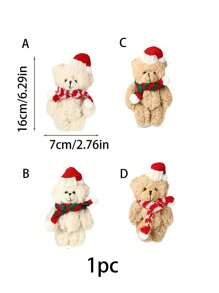 1pc Mini Plush Bear Christmas Stuffed Doll, Decorative Ornament For Christmas Tree,Christmas