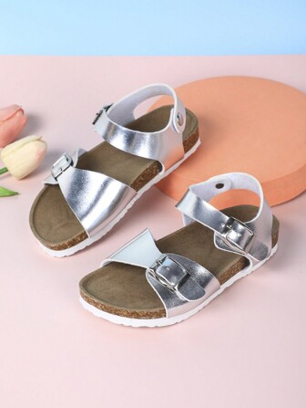 Kids' Summer Casual Versatile Fashionable Outdoor Double Buckle Flat Soft Wood Slipper Sandals