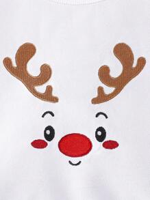 3pcs/Set Baby Boy/Girl Christmas Reindeer Embroidery Sweatshirt, Solid Color Vest Jacket Details & Embroidered Pants Outfit