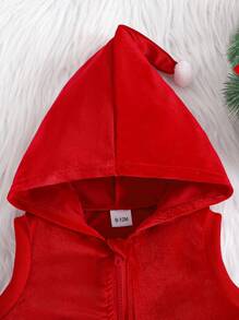 3pcs/Set Baby Boy/Girl Christmas Reindeer Embroidery Sweatshirt, Solid Color Vest Jacket Details & Embroidered Pants Outfit