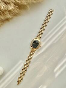 1pc Women's Vintage Oval Gold Tone Rhinestone & Zirconia Decorated Fashion Watch, Suitable For Daily Wear, Parties, Gatherings And Events
