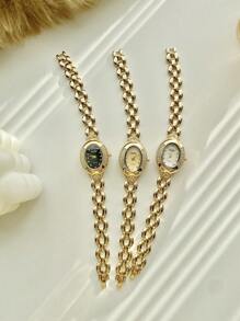 1pc Women's Vintage Oval Gold Tone Rhinestone & Zirconia Decorated Fashion Watch, Suitable For Daily Wear, Parties, Gatherings And Events