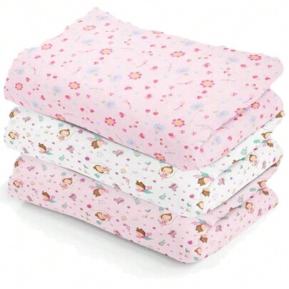 Kit 3 Mantas de Flanela Estampada para Bebê 80cm X 50cm 100% Algodão