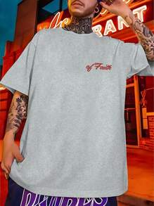 200g T Shirt / 1 Pcs T Shirt / 100% Polyester, Men's Round Neck Short Sleeve T Shirt, Faith, Letter Printing, Suitable For Summer - Xám - Xem 2