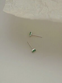 1 par de pendientes de botón de esmeralda mini chapados en oro de 14 K de plata de ley 925 para mujer, pendientes de esmeralda y circonita cúbica simple y cute para uso diario