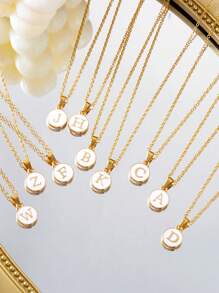1pc Gold Name Initial Pendant Necklace, A-Z Option, Suitable For Daily Wear