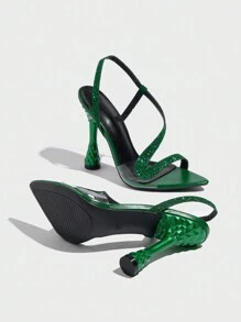 2024 New Open Toe Crystal Snake Decor Transparent Ankle Strap Sandals, Women Sexy Stiletto High Heels For Summer - Green - View 6