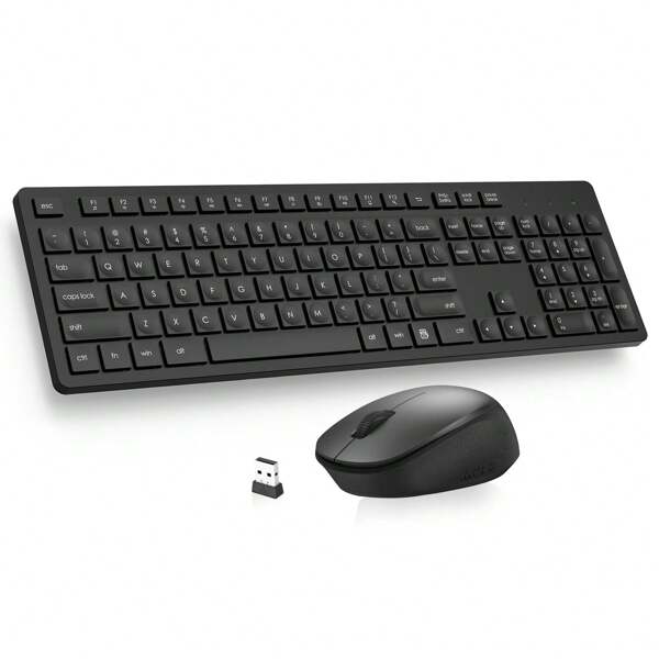 LeadsaiL LeadsaiL Wireless Keyboard And Mouse Combo, Full-Sized Ergonomic Computer Keyboard, 2.4GHz Cordless Keyboard Silent Mouse Set With 2-In-1 USB Receiver, 12 FN Shortcuts For Windows MacOS Laptop PC