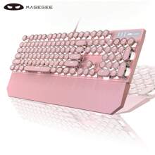 Bàn phím cơ chơi game MageGee Typewriter, Phím tròn Retro Punk, Bàn phím có dây có đèn nền LED màu trắng, có thể tháo rời để kê tay khi chơi game và làm việc, dành cho máy tính xách tay Windows - Công tắc màu xanh lam - Nhiều màu - Xem 10