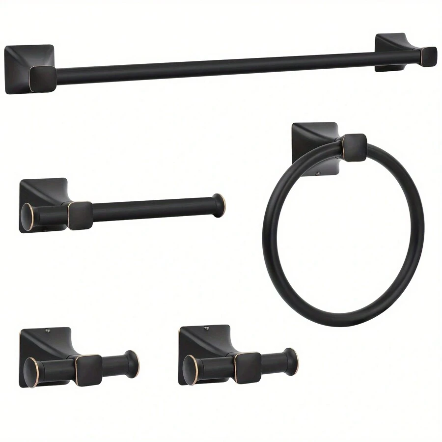 5pcs Gold-Edged Bathroom Accessory Set - Black - View 1